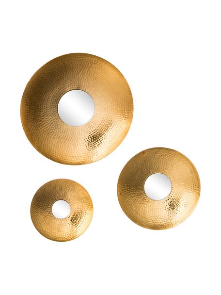 Ronde wandspiegelsset Eyes, 3-delig, Lijst: gehamerd en gecoat alumin, Goudkleurig, Set met verschillende formaten