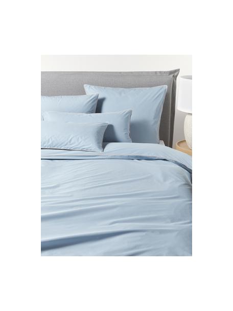 Housse de couette en percale de coton avec passepoil Daria, Bleu ciel, beige clair, larg. 140 x long. 200 cm