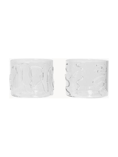 Verres à eau striés soufflés bouche Doodle, 2 élém., Verre, soufflé bouche, Transparent, Ø 8 x haut. 7 cm, 200 ml