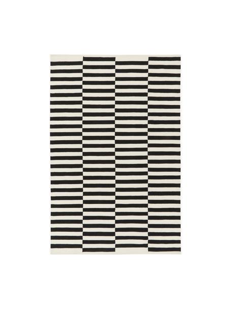 Ručně tkaný kelimový koberec s pruhy Donna, Černá, krémově bílá, Š 200 cm, D 300 cm (velikost L)