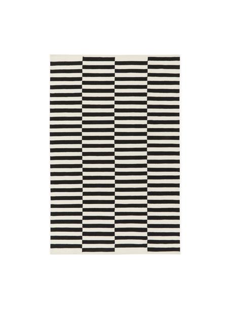 Tapis kilim tissé main Donna, Noir, blanc crème, larg. 200 x long. 300 cm (taille L)