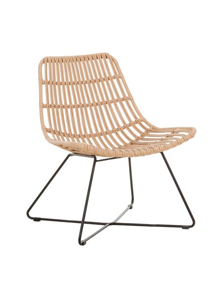 Polyrotan loungefauteuil Costa, Zitvlak: polyethyleen-vlechtwerk, Frame: gepoedercoat metaal, Lichtbruin, zwart, B 64 x D 64 cm
