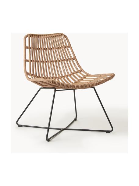 Polyrotan loungefauteuil Costa, Zitvlak: polyethyleen-vlechtwerk, Frame: gepoedercoat metaal, Lichtbruin, zwart, B 64 x D 64 cm