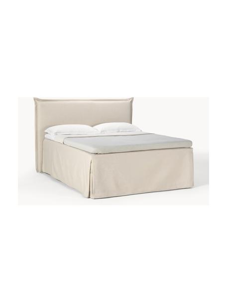 Premium boxspringbed Violet, Matras: 5-zones pocketvering, Poten: massief gelakt berkenhout, Geweven stof lichtbeige, B 180 x L 200 cm, hardheidsgraad H2