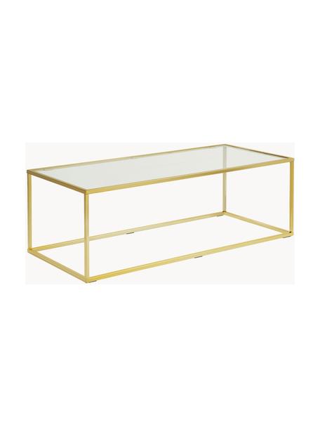 Salontafel Maya met glazen tafelblad, Tafelblad: veiligheidsglas, Frame: gegalvaniseerd metaal, Transparant, goudkleurig, B 110 x D 50 cm