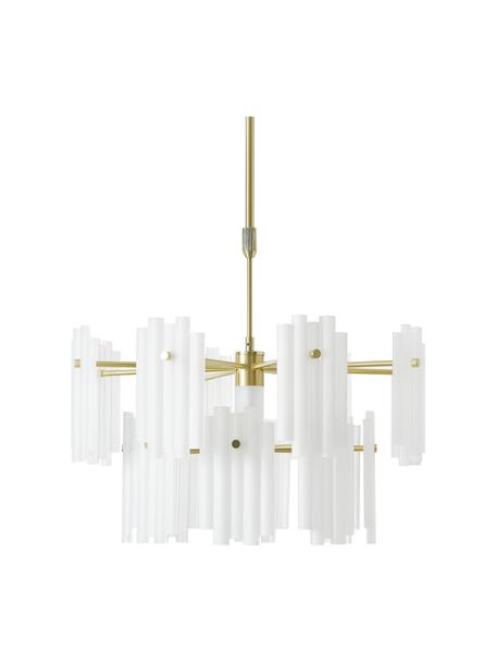 Grote LED hanglamp Alenia in messingkleur, Lampenkap: acrylglas, Baldakijn: vermessingd metaal, Wit, messingkleurig, Ø 61 x H 98 cm