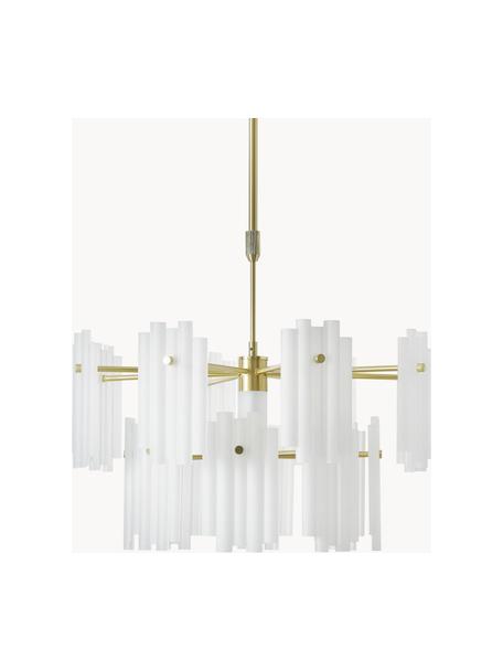 Veľká závesná LED lampa Alenia, Biela, mosadzné odtiene, Ø 61 x V 98 cm