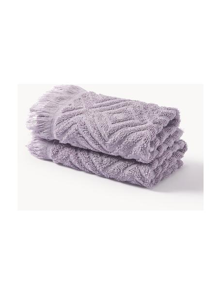 Handdoek Jacqui in verschillende formaten, met hoog-laag patroon, Lavendel, XS gastendoekje, B 30 x L 50 cm, 2 stuks