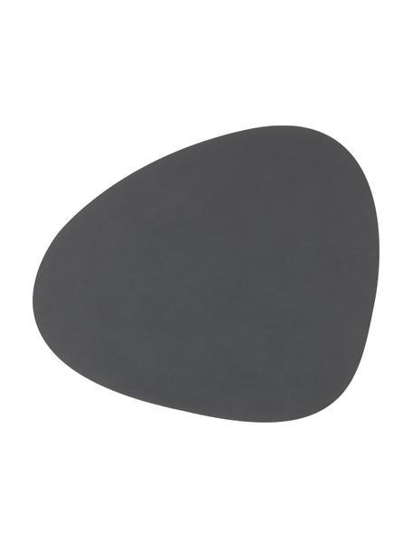 Manteles individuales asimétricos de cuero Curve, 4 uds., Cuero, caucho, Gris antracita, An 44 x L 37 cm