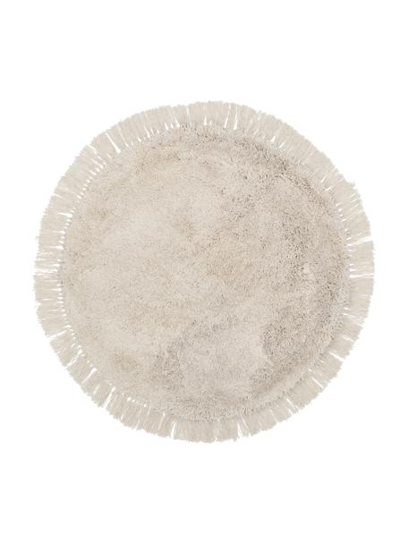 Pluizig rond hoogpolig vloerkleed Dreamy met franjes, Bovenzijde: 100 % polyester, Onderzijde: 100 % wol, gerecycled, Beige, Ø 120 cm (maat S)