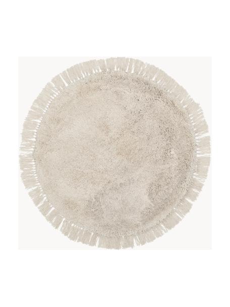 Pluizig rond hoogpolig vloerkleed Dreamy met franjes, 100% polyester, Beige, Ø 120 cm (maat S)