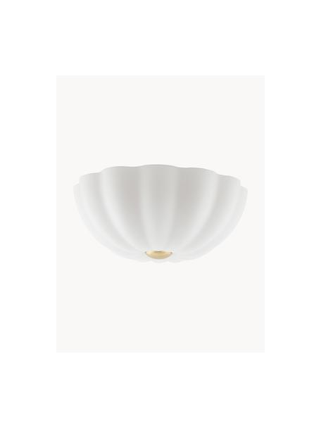 Dimbare plafondlamp Flower, handgemaakt, Lampenkap: glas, Decoratie: gecoat metaal, Gebroken wit, Ø 40 x H 22 cm