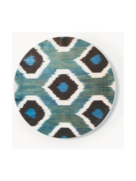 Assiette à déjeuner en porcelaine faite main Ikat, Porcelaine, Bleu pétrole, noir, blanc, Ø 21 cm