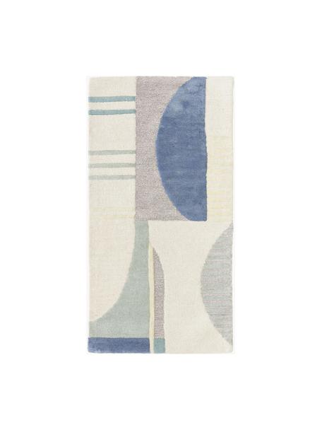 Tapis en laine texturé tufté main Pierre, Tons bleus, blanc crème, larg. 80 x long. 150 cm (taille XS)