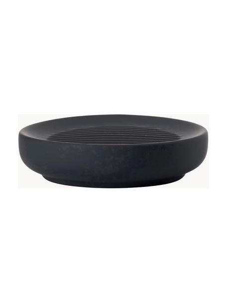 Porte-savon à surface veloutée Ume, Grès cérame recouvert d'une surface Soft-touch (plastique), Noir, Ø 12 x haut. 3 cm