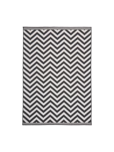 Dwustronny dywan wewnętrzny/zewnętrzny Palma, 100% polipropylen, Czarny, biały, S 80 x D 150 cm (Rozmiar XS)