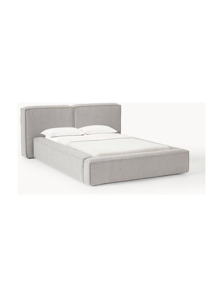 Cama tapizada en tejido bouclé Lennon, Funda: Bouclé (80% poliéster, 20, Estructura: madera de pino maciza con, Patas: madera, plástico Este pro, Bouclé gris, An 208 x L 243 cm (colchón 140 x 200 cm)