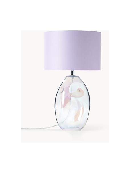 Lampada da tavolo grande con base in vetro iridescente Leia, Paralume: tessuto, Base della lampada: vetro, Lilla, trasparente, iridescente, Ø 30 x Alt. 53 cm