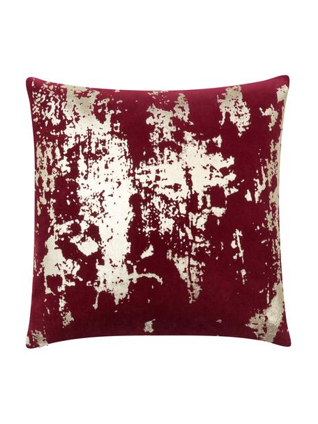 Poszewka na poduszkę z aksamitu Shiny, Aksamit bawełniany, Czerwony, odcienie złotego, S 40 x D 40 cm