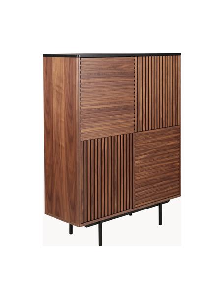 Credenza alta con decoro scanalato Nuance, Gambe: metallo rivestito, Legno, Larg. 100 x Alt. 140 cm