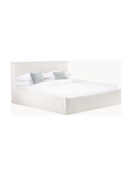 Cama tapizada Feather, con espacio de almacenamiento, Tapizado:  poliéster (texturizado) , Estructura: madera de pino maciza y p, Tejido beige claro, An 160 x L 200 cm