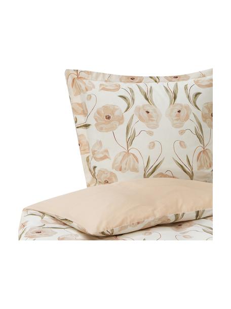 Housse de couette en satin de coton bio Aimee de Candice Gray, Beige, rose, larg. 140 x long. 200 cm