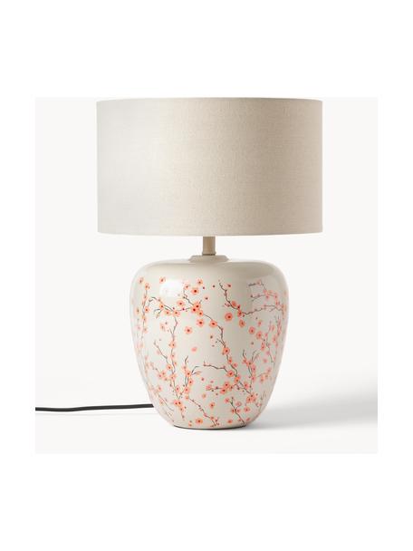 Lámpara de mesa grande de cerámica Eileen, Pantalla: 100% poliéster, Cable: plástico, Beige y rosa brillante, Ø 33 x Al 48 cm