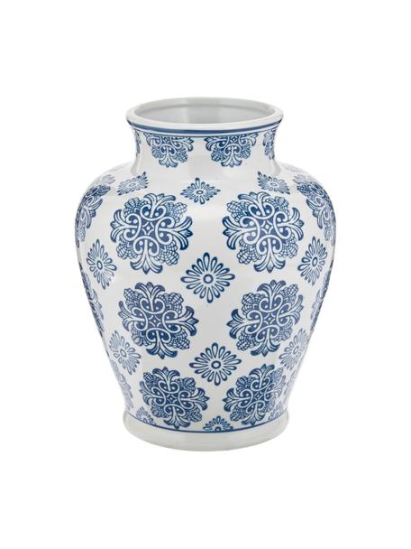Decoratieve vaas Lin uit porselein, Porselein, niet waterdicht, Wit, blauw, Ø 21 x H 28 cm