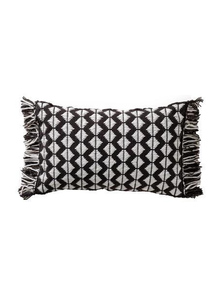 Cuscino etnico imbottito per interno-esterno in PET riciclato Morty, Rivestimento: 100% poliestere (PET rici, Nero, bianco, Larg. 30 x Lung. 50 cm