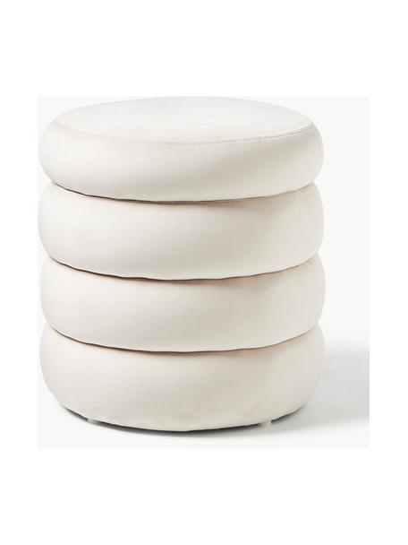 Pouf en velours avec rangement Alto, Velours blanc cassé, Ø 44 x haut. 48 cm