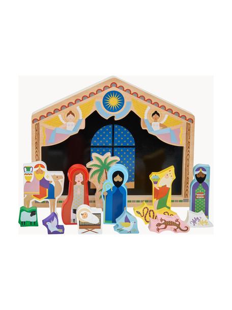 Handgefertigte Spiel-Weihnachtskrippe The Crib, 14er-Set, Mitteldichte Holzfaserplatte (MDF), Bunt, B 30 x H 25 cm