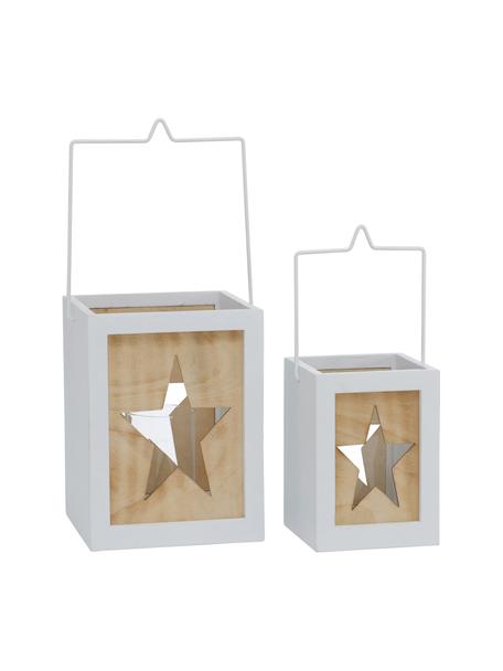 Set 2 lanterne Jula, Cornice: legno rivestito, Bianco, marrone, Set in varie misure