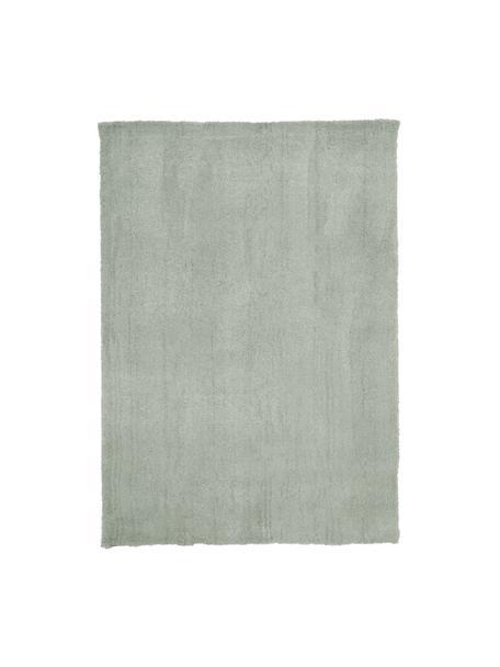 Pluizig hoogpolig vloerkleed Leighton in mintgroen, Bovenzijde: microvezels (100% polyest, Onderzijde: 70% polyester, 30% katoen, Mintgroen, B 80 x L 150 cm (maat XS)