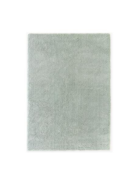 Pluizig hoogpolig vloerkleed Leighton, Bovenzijde: microvezels (100% polyest, Onderzijde: 70% polyester, 30% katoen, Saliegroen, B 120 x L 180 cm (maat S)