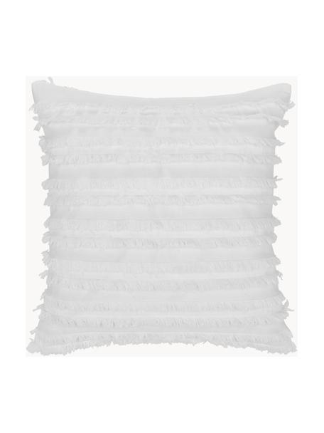 Kussenhoes Jessie in wit met decoratieve franjes, 88% katoen, 7% viscose, 5% linnen, Wit, B 45 x L 45 cm