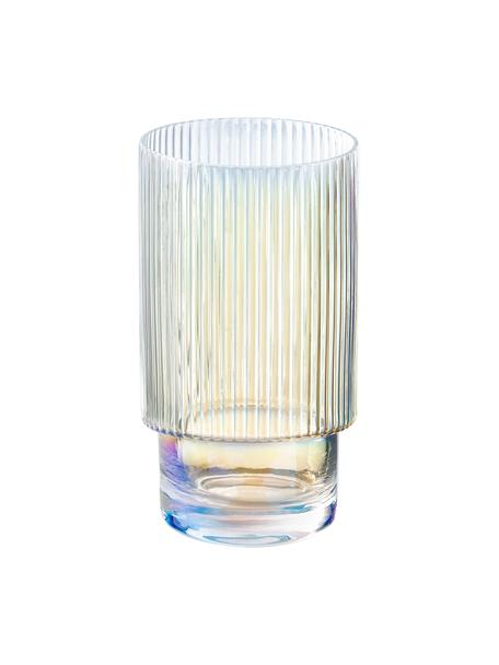 Bicchiere acqua con superficie iridescente e superficie scanalata Minna di Guglielmo Scilla 4 pz, Vetro soffiato, Cromo trasparente, iridescente, Ø 8 x Alt. 14 cm