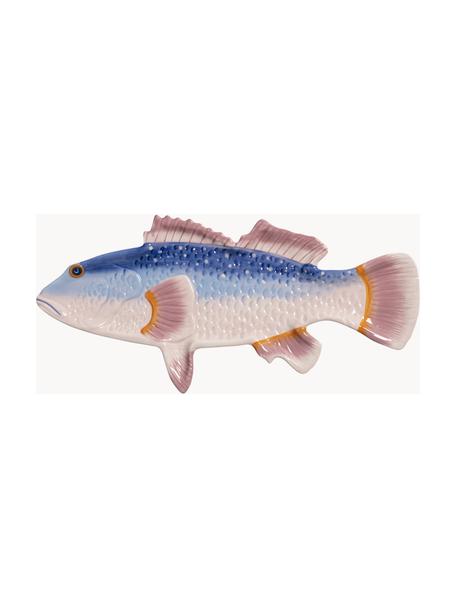 Handbeschilderde serveerplateau Fish van dolomiet, Dolomiet, Roze, blauw, B 38 x D 18 cm