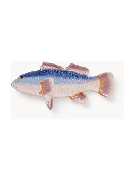 Handbemalte Servierplatte Fish aus Dolomit, Dolomit, Rosa, Blau, B 38 x T 18 cm