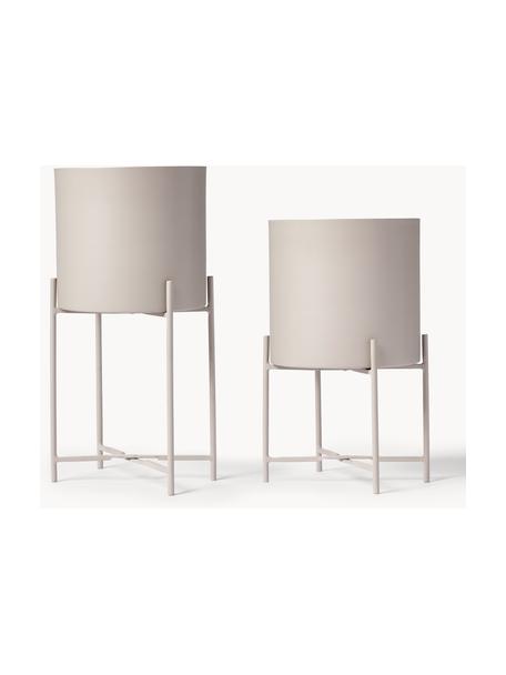 Cache-pots en métal sur pied Mina, 2 élém., Métal, revêtement par poudre, Beige clair, Lot de différentes tailles