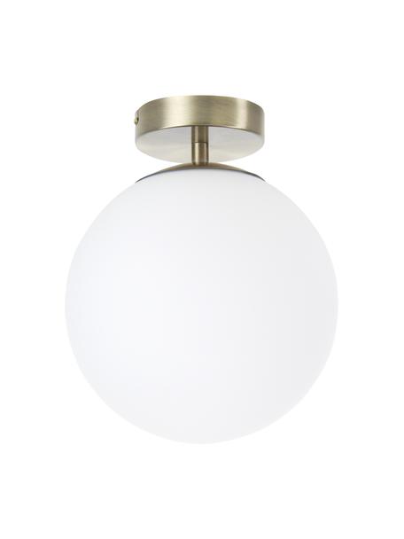 Malá stropná lampa zo skla Hitch, Mosadzné odtiene, biela, Ø 25 x V 30 cm