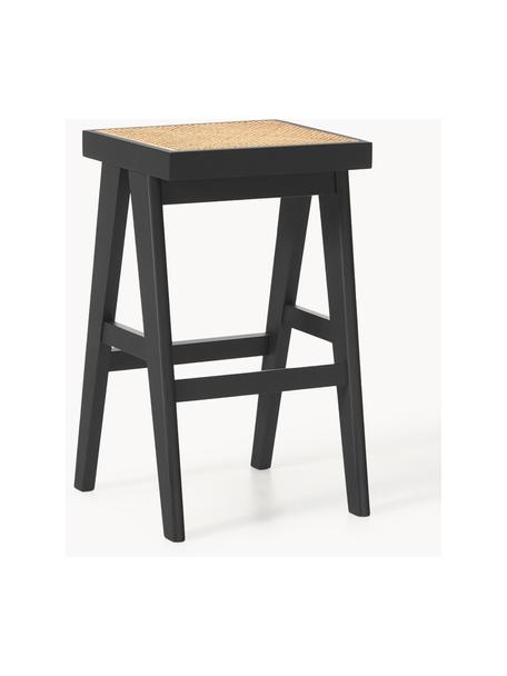 Taburete de bar con tejido vienés Sissi, Estructura: madera de roble lacada, Asiento: ratán Este producto está , Negro, beige claro, An 46 x Al 75 cm