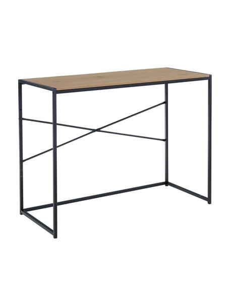 Wąskie biurko z drewna i metalu Seaford, Blat: płyta pilśniowa średniej , Stelaż: metal lakierowany proszko, Drewno dębowe, czarny, S 100 x G 45 cm