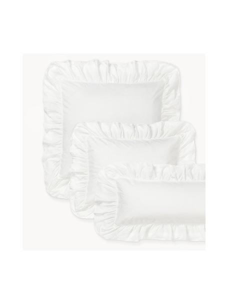 Taie d'oreiller en percale de coton délavé avec volants Louane, Blanc, larg. 65 x long. 65 cm