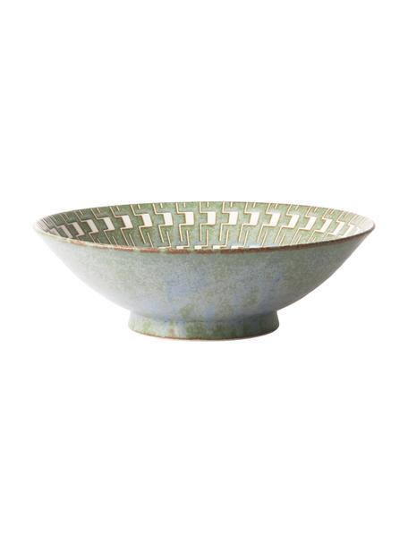 Ensaladera artesanal Yunomi, estilo japonés, Porcelana, Verde, blanco, Ø 25 x Al 8 cm