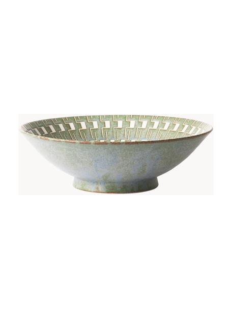 Ensaladera artesanal Yunomi, Porcelana, Verde, blanco, Ø 25 x Al 8 cm