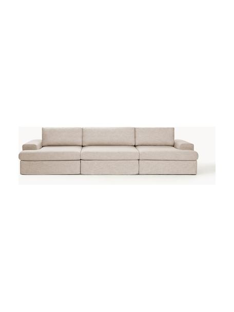 Modulares Sofa Russell (4-Sitzer) mit abnehmbaren Bezügen, Bezug: 100% Baumwolle Der strapa, Gestell: Massives Kiefernholz, Spe, Füße: Kunststoff Dieses Produkt, Webstoff Beige, B 309 x T 103 cm