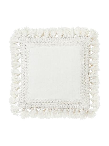Baumwoll-Kissenhülle Adrian mit Quasten, Cremeweiß, B 45 x L 45 cm
