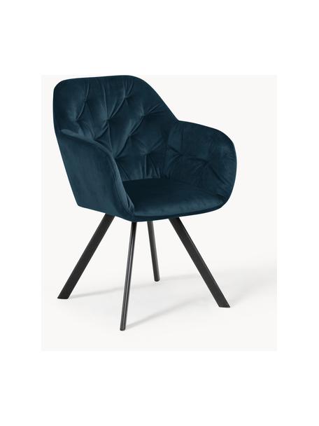 Chaise pivotante en velours Lucie, Velours bleu foncé, noir mat, larg. 58 x prof. 62 cm