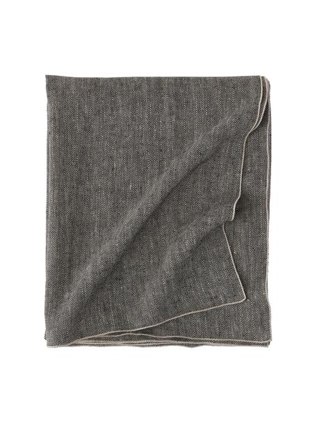 Tovaglia in lino con motivo a spina di pesce Audra, 100% lino, Grigio scuro, Per 6 - 10 persone (Larg.147 x Lung. 250 cm)