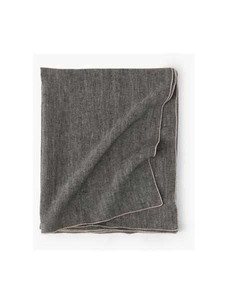 Ľanový obrus so vzorom rybej kosti Audra, 100 % ľan, Antracitová, 6-8 osôb (D 250 x Š 150 cm)